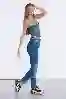 Resim Lacivert Yüksek Bel Yama Detaylı Mom Jeans