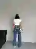 Resim Mavi Ön Cep Detaylı Wide Leg Jean