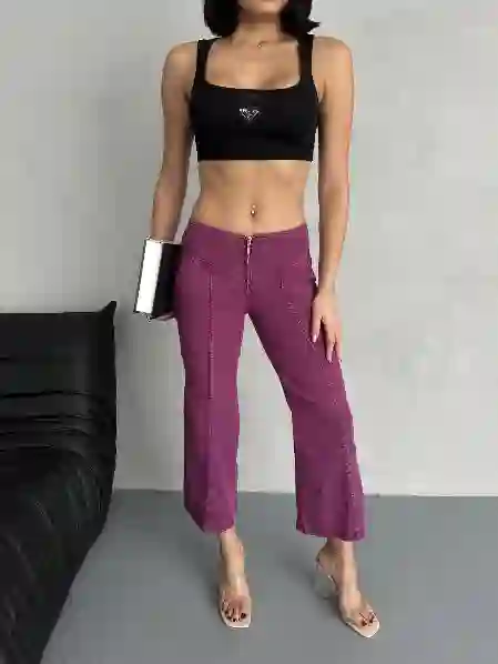 Resim Flare Dikiş Detaylı Jeans Pantolon