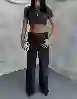 Resim Wide Leg kemer Düğmelı Ön Cepler Jeans Pantolon
