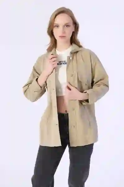 Resim Bej Cep Detaylı Denim Ceket