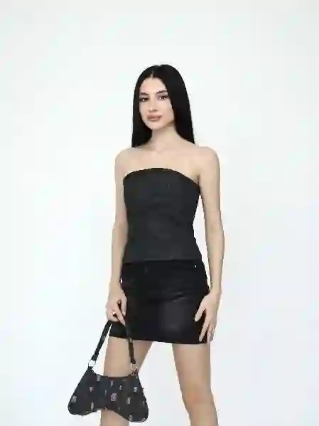 Resim Denim Straplez Yaka Bluız