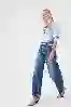 Resim Koyu Mavi Yuksek Bel Wide Leg Jean