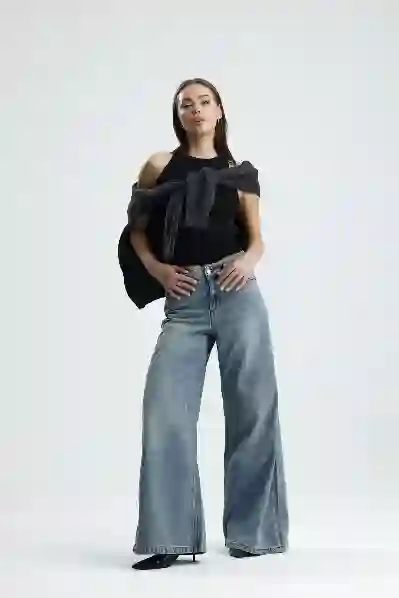 Resim Wide Leg Denim Jean Pantolon