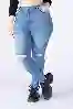 Resim Büyük Beden Mavi Yüksek Bel Diz Lazer Skinny Jeans