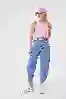 Resim Pileli Yuksek Bel Balloon Skater Jean