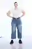 Resim Büyük Beden Mavi Yüksek Bel Wideleg Jeans