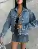Resim Cep Detaylı Kadın Crop Jean Ceket