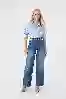 Resim Koyu Mavi Yuksek Bel Wide Leg Jean
