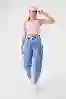 Resim Pileli Yuksek Bel Balloon Skater Jean
