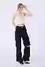 Resim Yüksek Bel Wide Leg Dizler Lazerlı Jeans