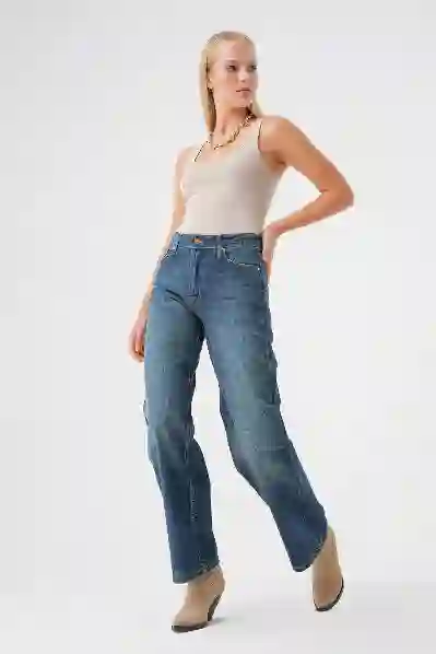 Resim Yuksek Bel Straight Jean