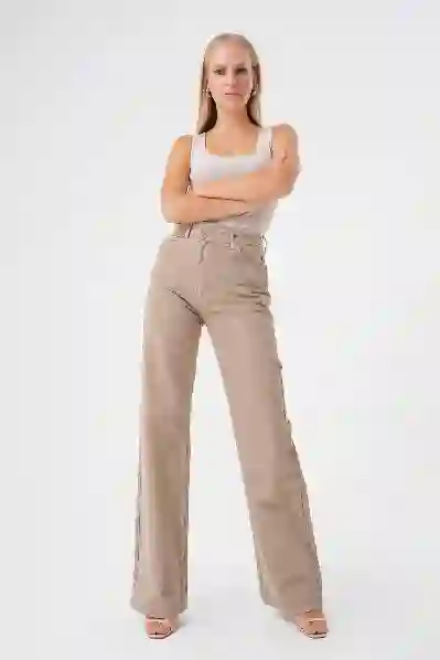 Resim Çarpraz Kemerli Yuksel Bel Wide Leg Jean