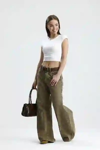 Resim Wide Leg Dikiş Detaylı Denim Jean Pantolon