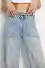 Resim Wide Leg kemer Düğmelı Ön Cepler Jeans Pantolon