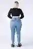 Resim Büyük Beden Mavi Yüksek Bel Diz Lazer Skinny Jeans