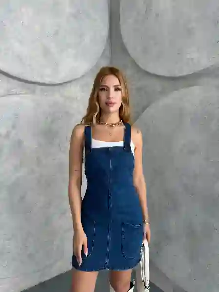 Resim Askılı Denim Elbise