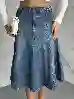 Resim Midi Boyi Denim Etek