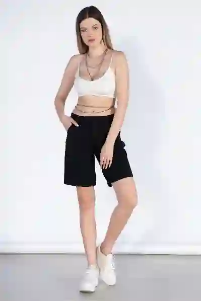 Resim Siyah Normal Bel Kargo Bermuda Şort