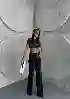 Resim Wide Leg kemer Düğmelı Ön Cepler Jeans Pantolon