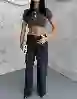 Resim Wide Leg kemer Düğmelı Ön Cepler Jeans Pantolon
