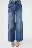 Resim Koyu Mavi Yuksek Bel Wide Leg Jean