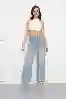 Resim Wide Leg kemer Düğmelı Ön Cepler Jeans Pantolon