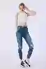 Resim Skınny Cep Kapalı Dizler Lazerlı Paça Kesik Denim Pantolon