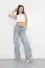 Resim Wide Leg kemer Düğmelı Ön Cepler Jeans Pantolon