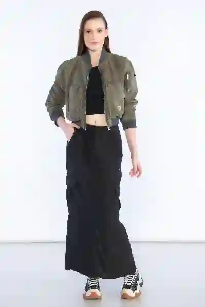 Resim Siyah Yüksek Bel Keten Etek