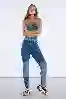 Resim Lacivert Yüksek Bel Yama Detaylı Mom Jeans