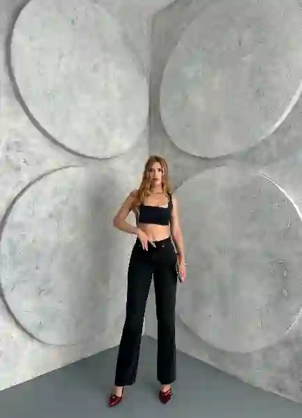 Resim Siyah Yüksek Bel Mom Jeans